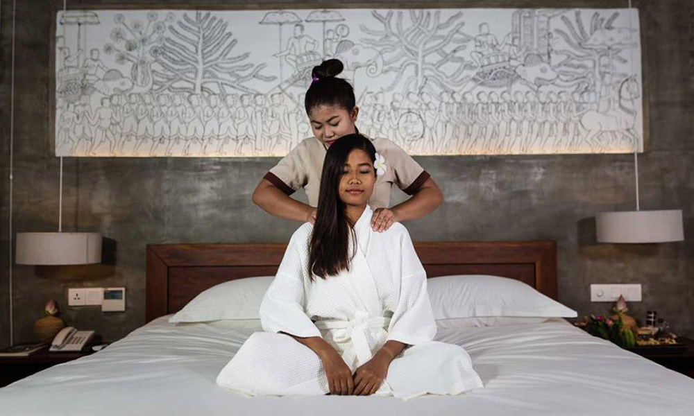 In-room spa treatment and traditional Khmer massage at Shintana Saya Residence, Siem Reap.